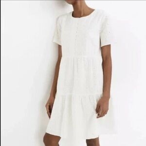 Madewell - Embroidered Eyelet Button Front Tiered Mini Dress White